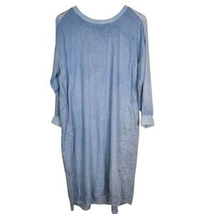 CAARA Dress Womens Medium Blue Chambray Long Sleeve‎ Relaxed Shift Casual